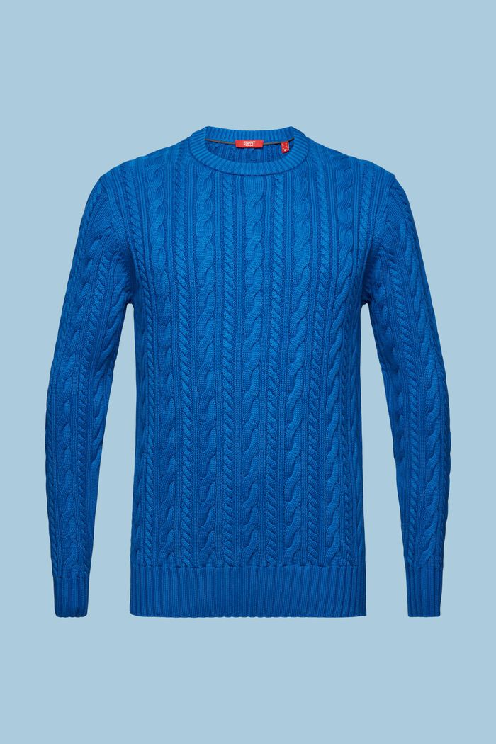 Sweter z bawełnianej dzianiny w warkocze, DARK BLUE, detail image number 6