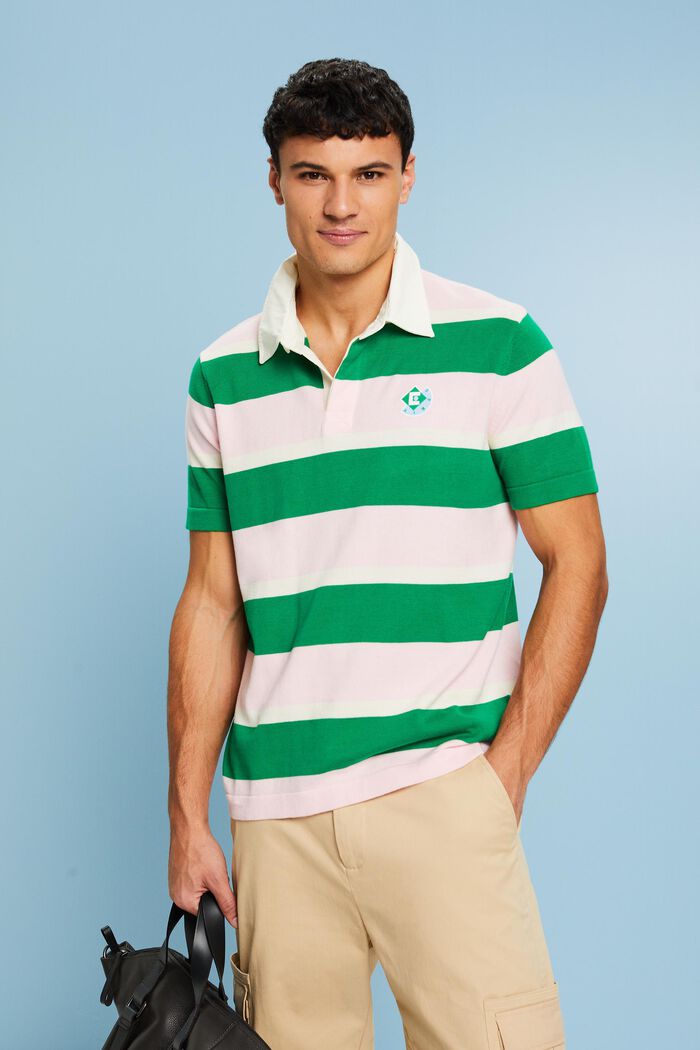 Bawełniana koszulka polo w paski z logo, GREEN, detail image number 0