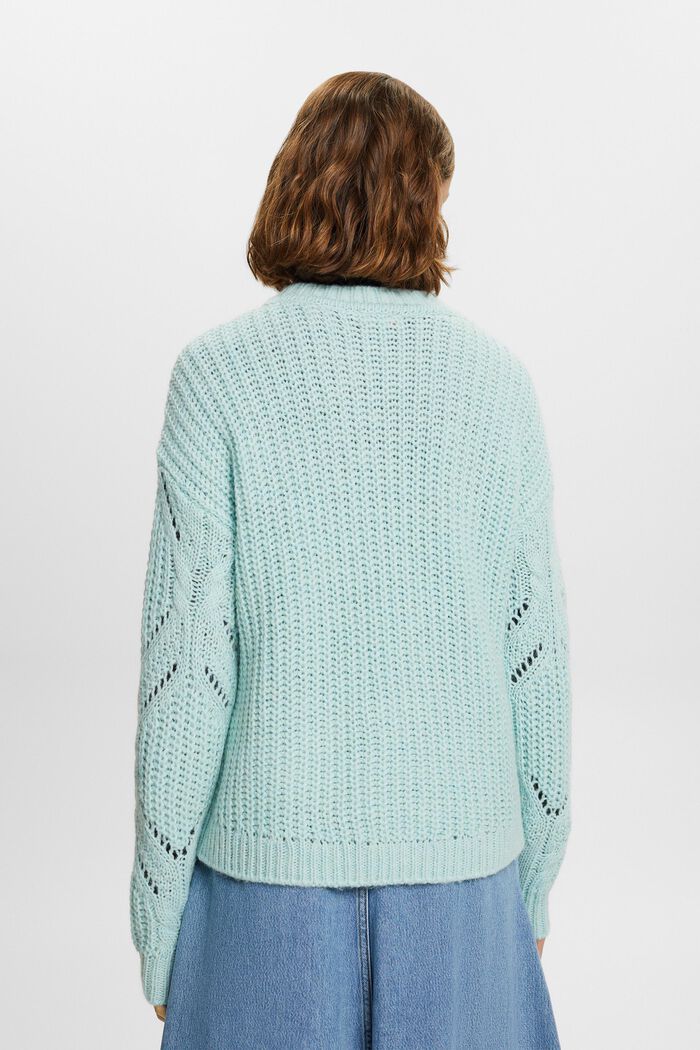 Sweter o luźnym splocie z mieszanki z wełną, LIGHT AQUA GREEN, detail image number 3