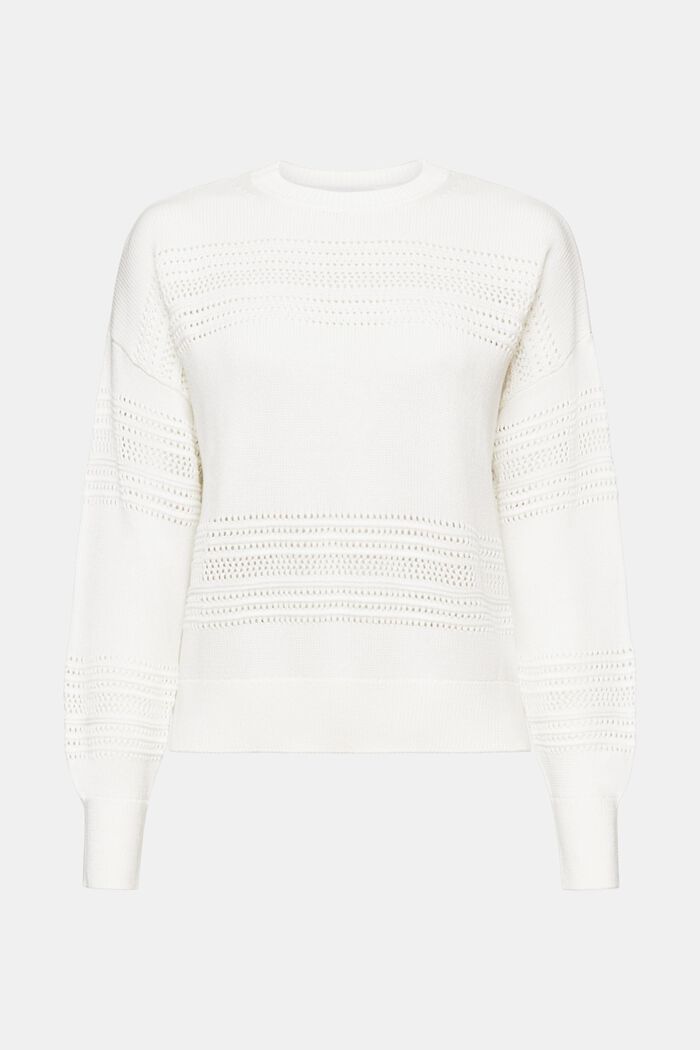 Ażurowy sweter z okrągłym dekoltem, OFF WHITE, detail image number 6
