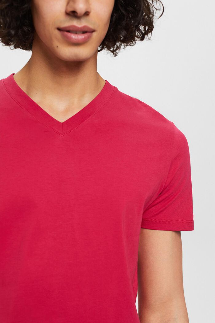 Bawełniany T-shirt z dekoltem w serek, slim fit, DARK PINK, detail image number 2