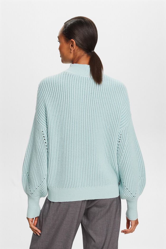 Sweter z prążkowanej dzianiny z półgolfem, LIGHT AQUA GREEN, detail image number 3