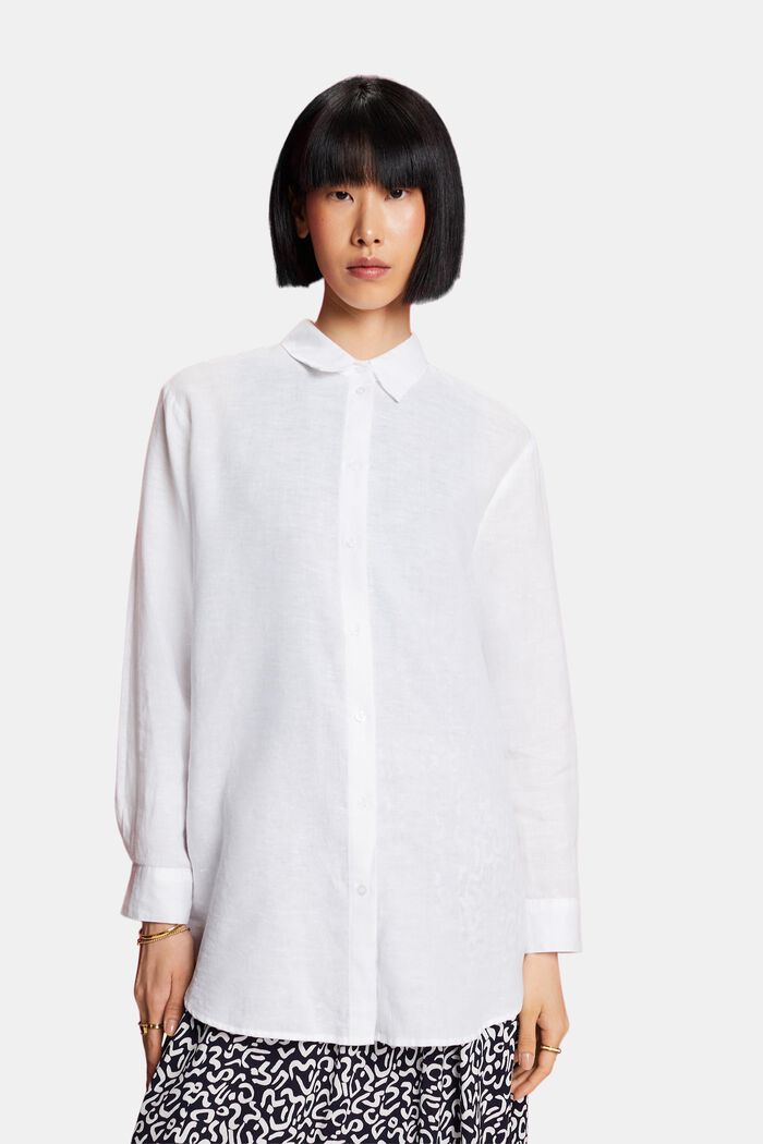 Koszula z bawełny i lnu, WHITE, detail image number 0