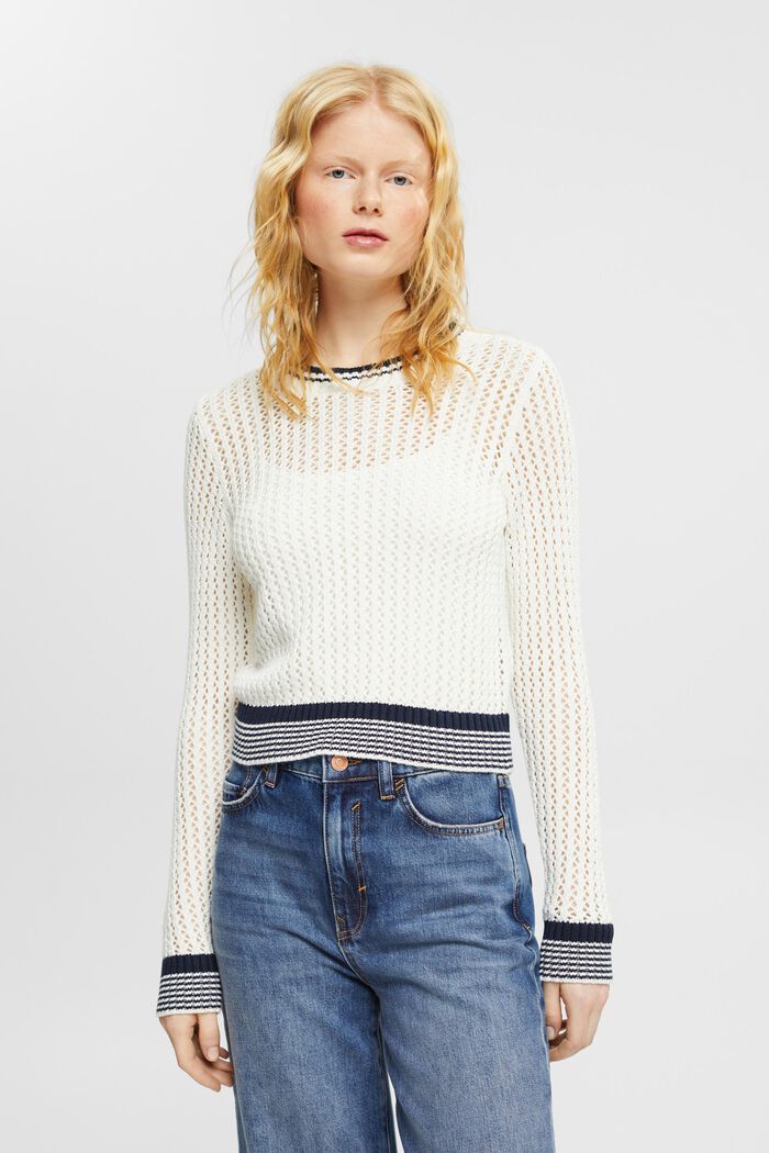Fakturowany sweter z bawełny organicznej, OFF WHITE, detail image number 0