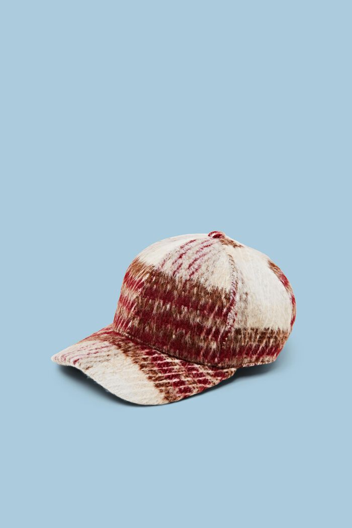 Mechata czapka bejsbolówka w kratkę, BORDEAUX RED, detail image number 0