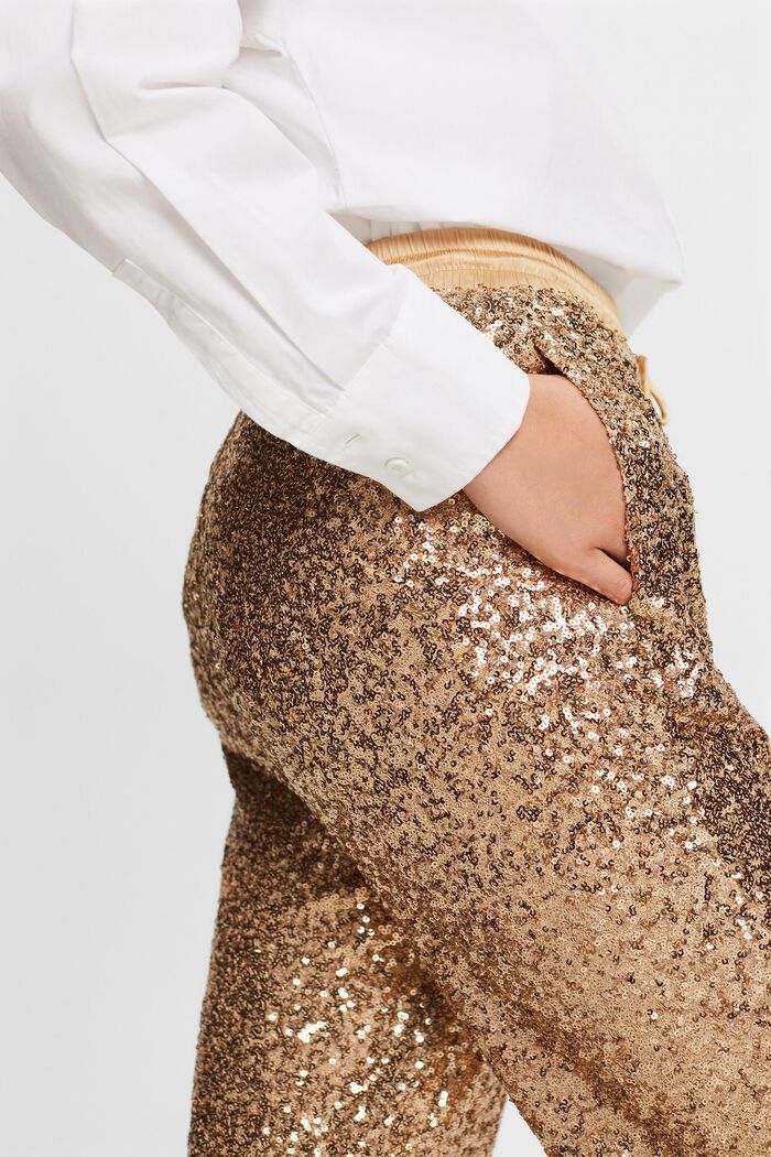 Satynowe spodnie z szerokimi nogawkami i cekinami, GOLD, detail image number 5