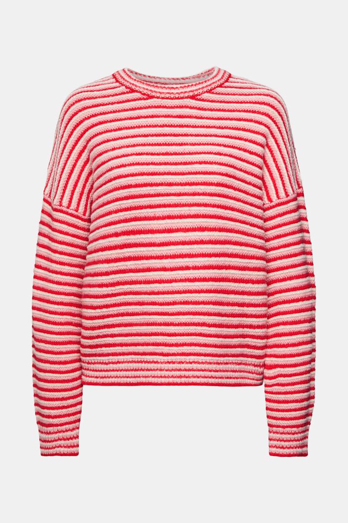 Sweter w paski z grubej dzianiny, RED, detail image number 7