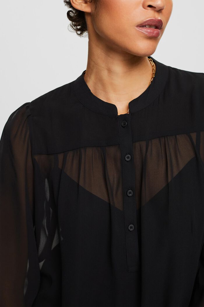 Bluzka z długim rękawem z szyfonu, BLACK, detail image number 2