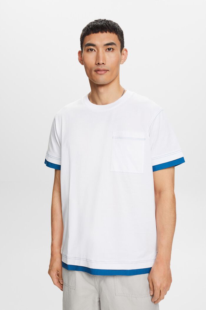 T-shirt z okrągłym dekoltem w warstwowym stylu, 100% bawełna, WHITE, detail image number 0