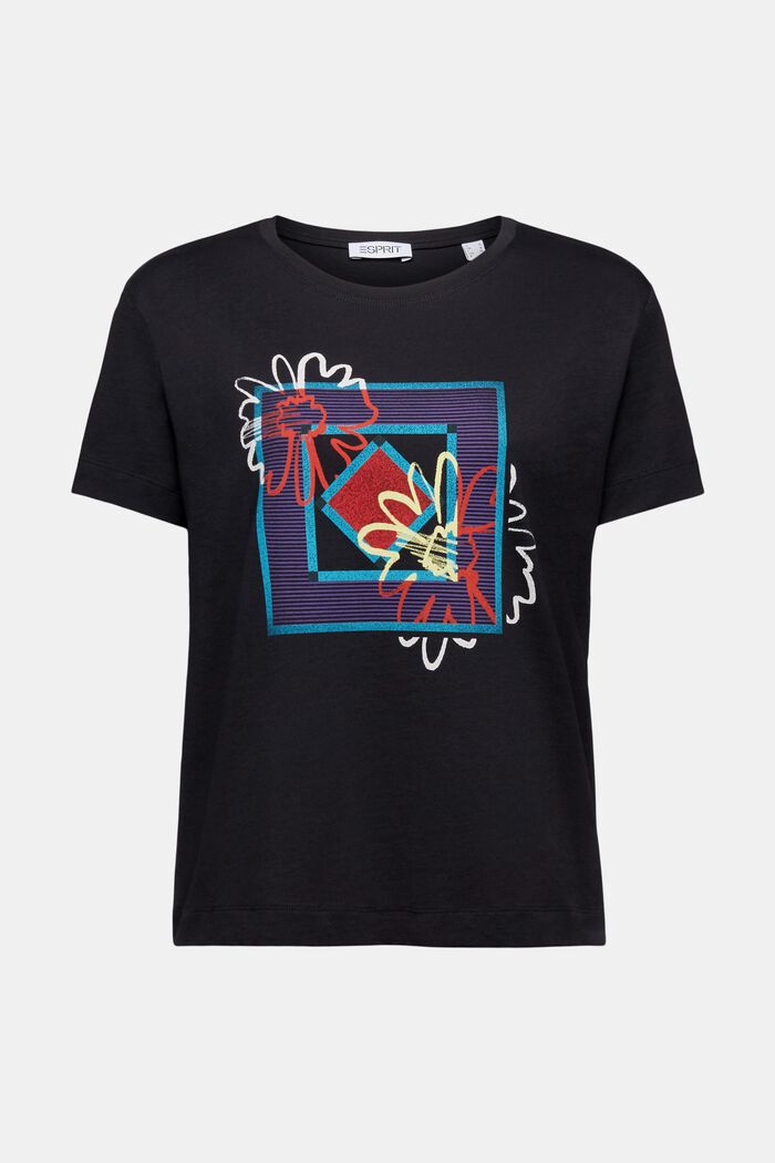 Dżersejowy T-shirt z nadrukiem z przodu, BLACK, detail image number 5