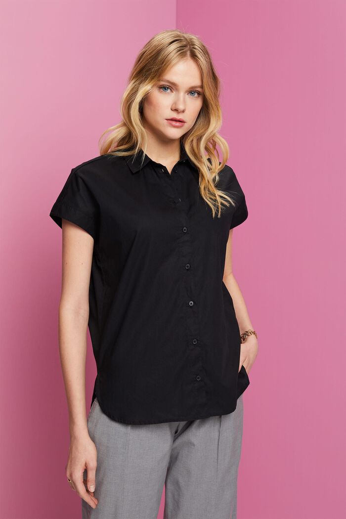Koszulowa bluzka ze 100% bawełny, BLACK, detail image number 0