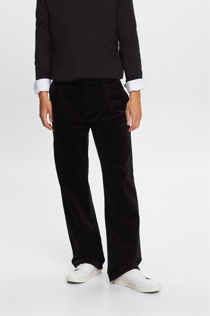 Sztruksowe spodnie z szerokimi nogawkami, BLACK, detail image number 0