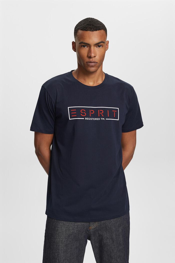 Jerseyowy T-shirt z logo, 100% bawełny, NAVY, detail image number 0