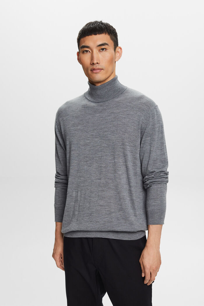 Sweter z półgolfem z wełny merynosowej, GREY, detail image number 0