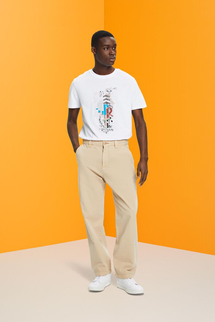 Bawełniany T-shirt z nadrukiem z przodu, fason slim fit, WHITE, detail image number 4