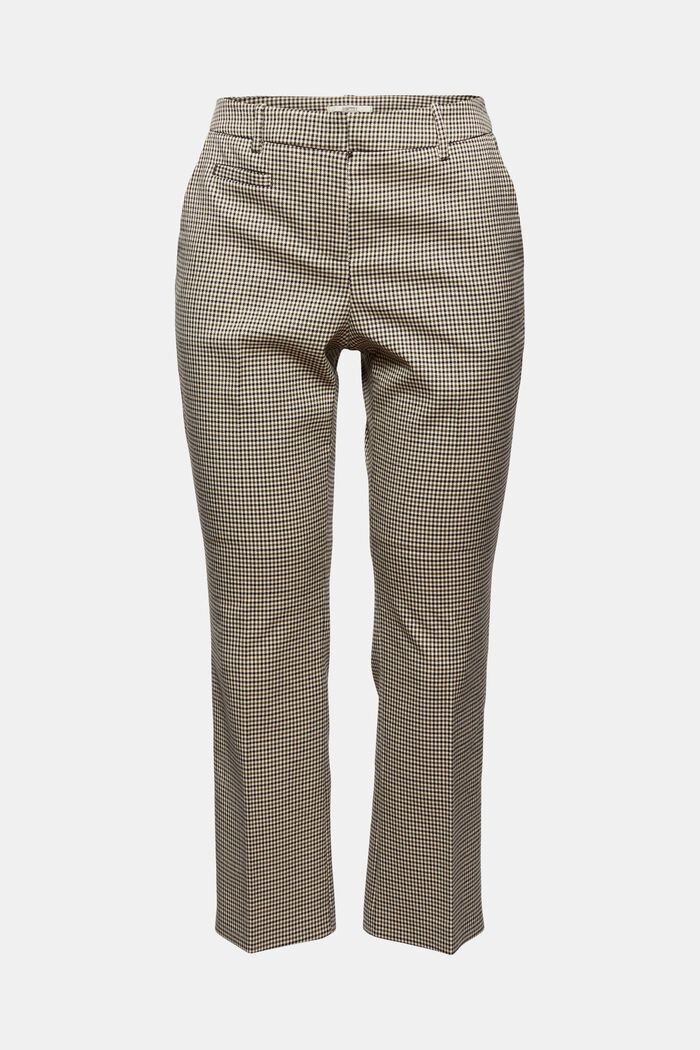 Skrócone spodnie w pepitkę z modnie rozszerzaną nogawką, DARK KHAKI, overview