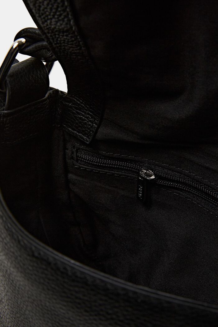 Skórzana torebka typu saddle bag z ozdobnymi paskami, BLACK, detail image number 3