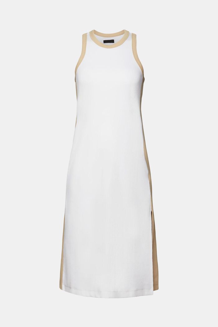 Sukienka midi z prążkowanego dżerseju, elastyczna bawełna, WHITE, detail image number 6