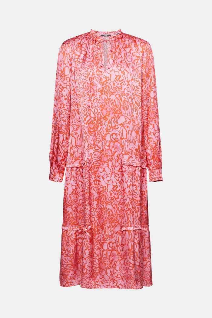 Wzorzysta, satynowa sukienka midi z falbankami, PINK, detail image number 6