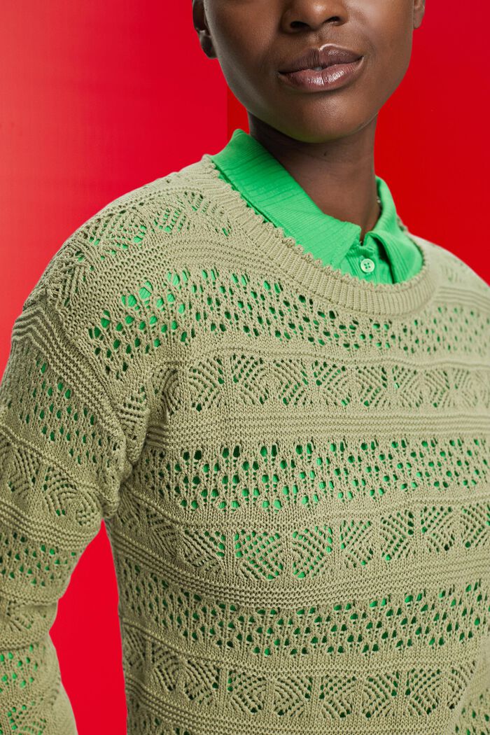 Sweter ze zrównoważonej bawełny z fakturą, LIGHT KHAKI, detail image number 2