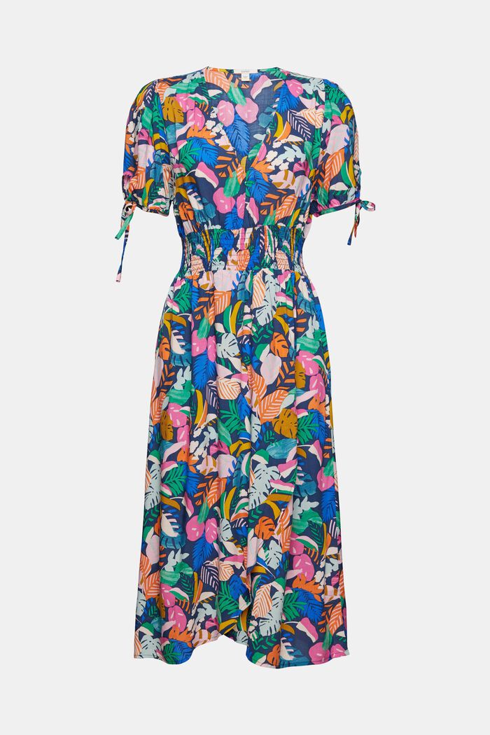 Kolorowa, wzorzysta sukienka, LENZING™ ECOVERO™, NAVY, detail image number 7