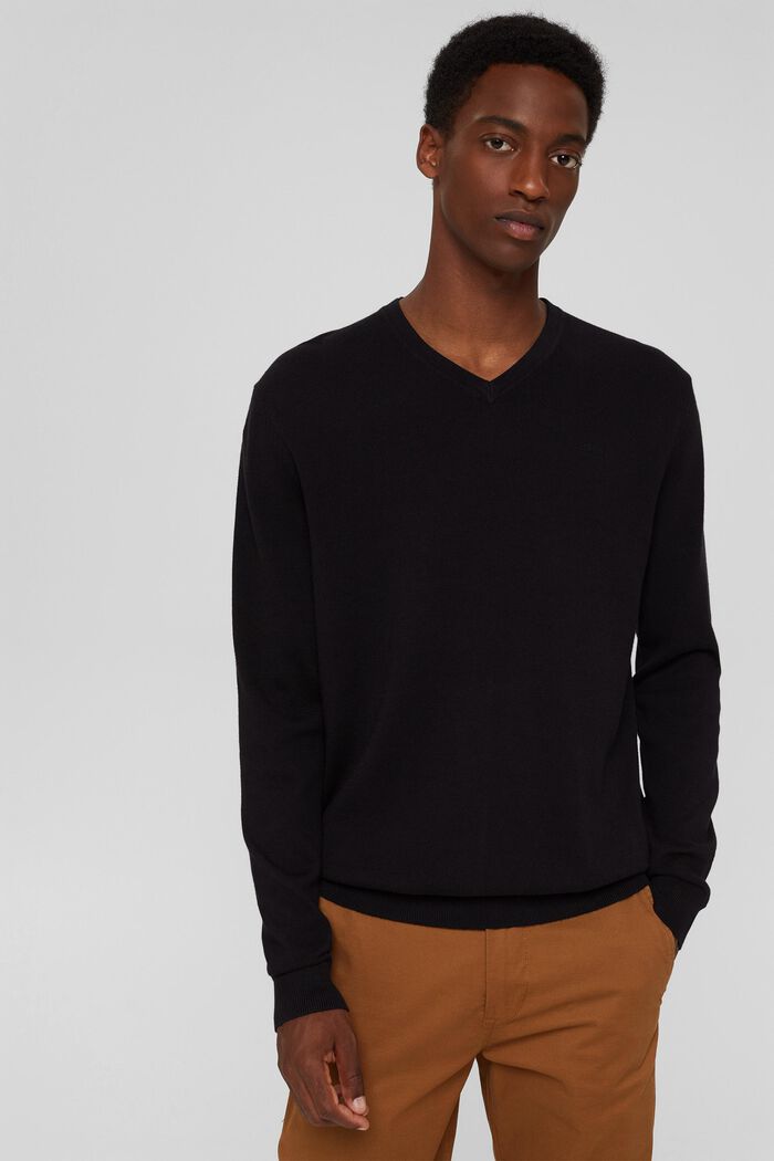 Sweter basic ze 100% bawełny Pima, BLACK, detail image number 0
