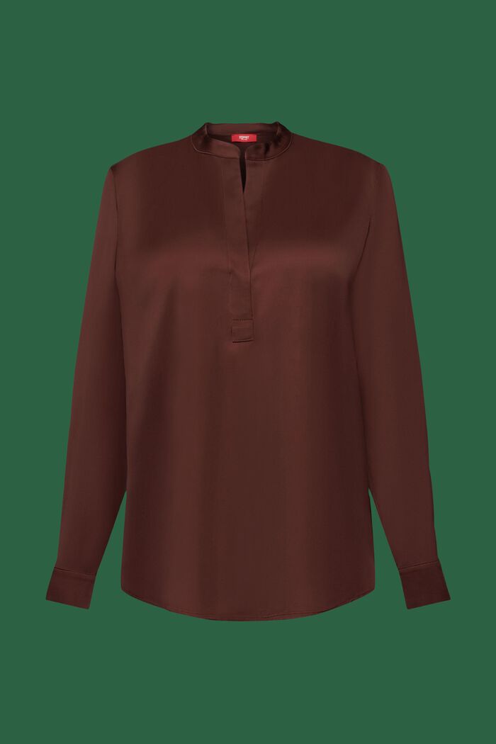 Satynowa bluzka z dekoltem w serek, BROWN, detail image number 6