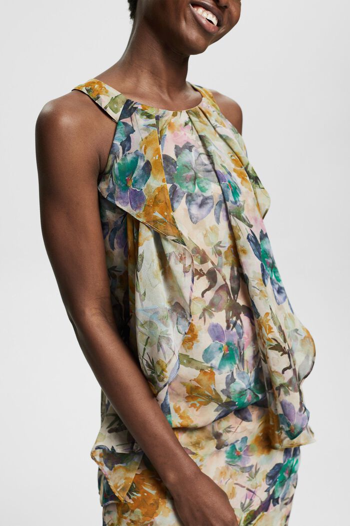 Z recyklingu: szyfonowa sukienka z kwiatowym wzorem, OFF WHITE, detail image number 3