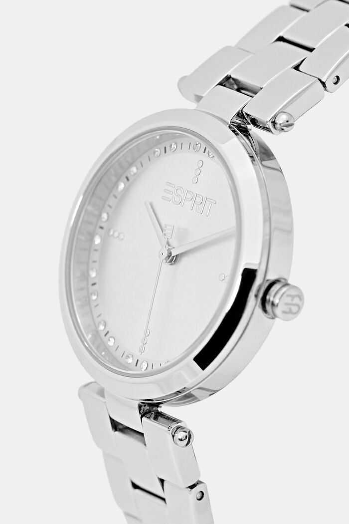 Zegarek ze stali szlachetnej z dzieloną bransoletką i cyrkoniami, SILVER, detail image number 1