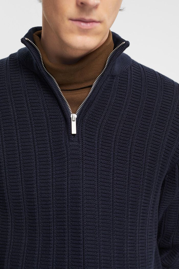 Gruby sweter z zamkiem do połowy długości, NAVY, detail image number 2