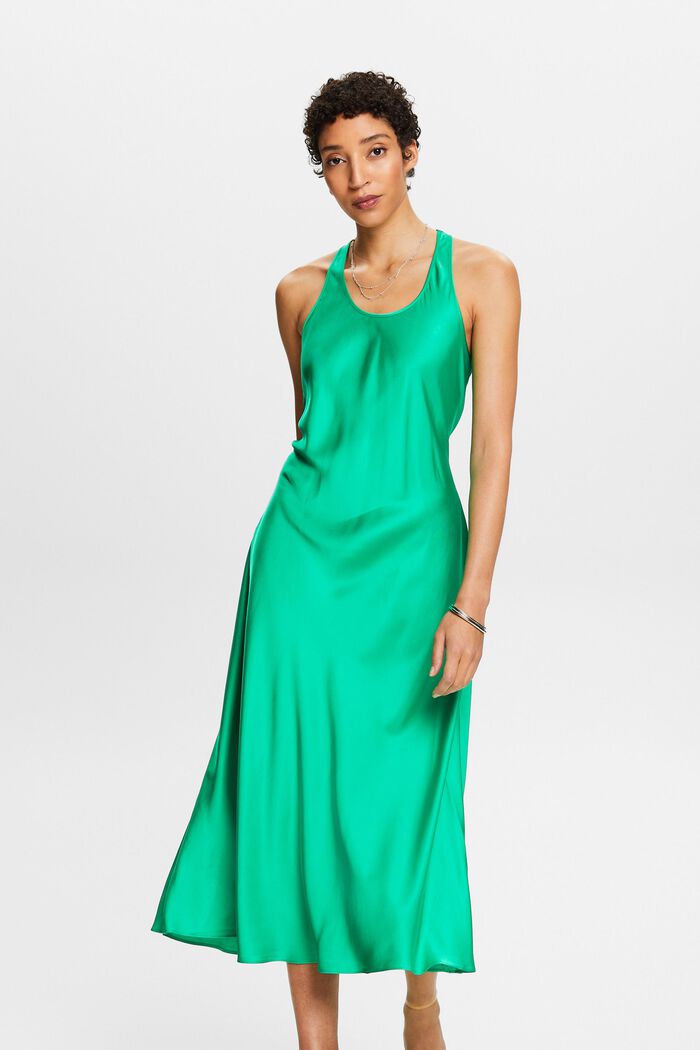 Satynowa sukienka midi z paskiem, GREEN, detail image number 0