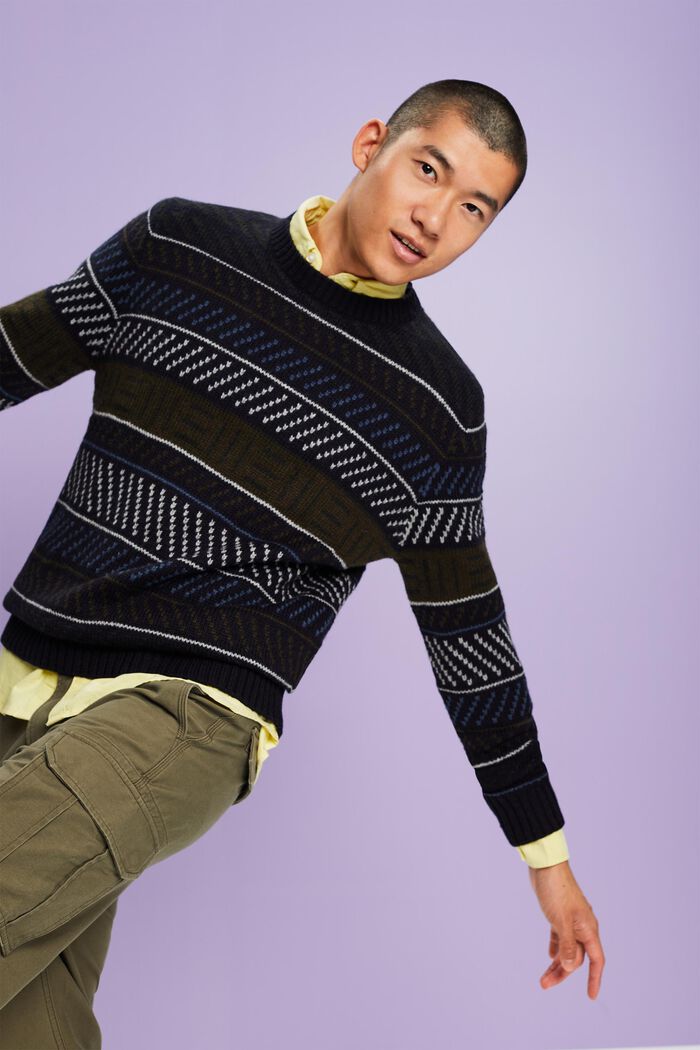 Wzorzysty sweter z mieszanki wełnianej, NAVY, detail image number 1