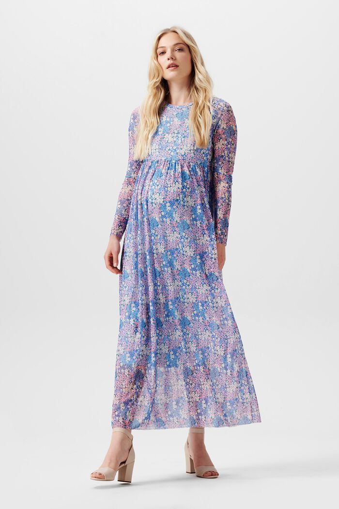 Sukienka maxi z siateczki z nadrukiem w kwiaty na całej powierzchni, LIGHT BLUE, detail image number 0