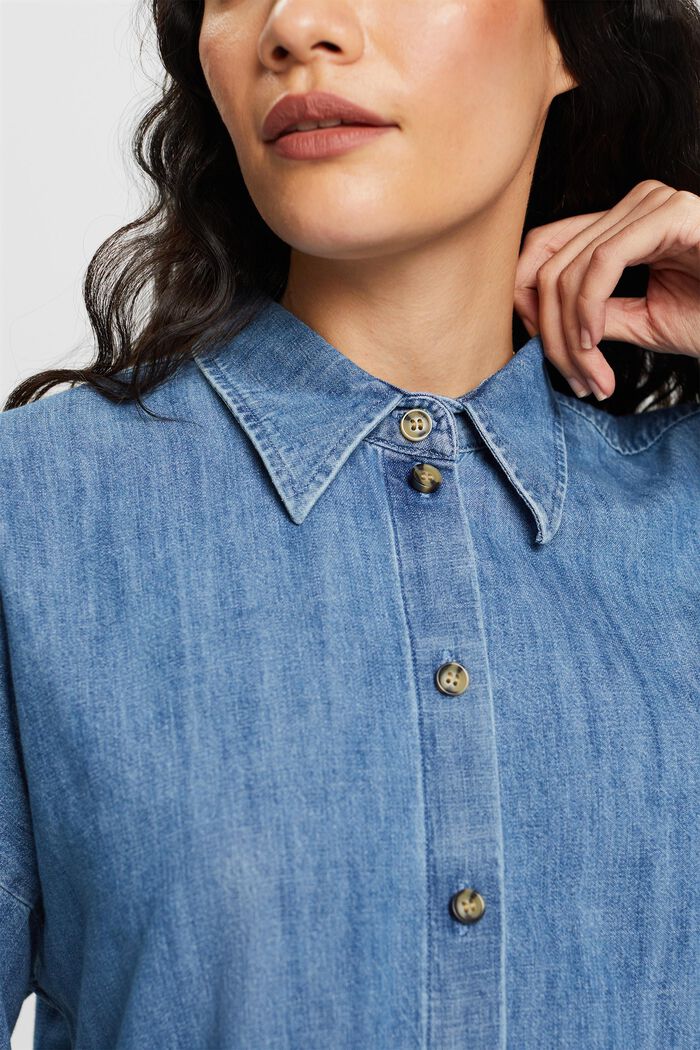 Dżinsowa bluzka koszulowa oversize, 100% bawełny, BLUE MEDIUM WASHED, detail image number 2