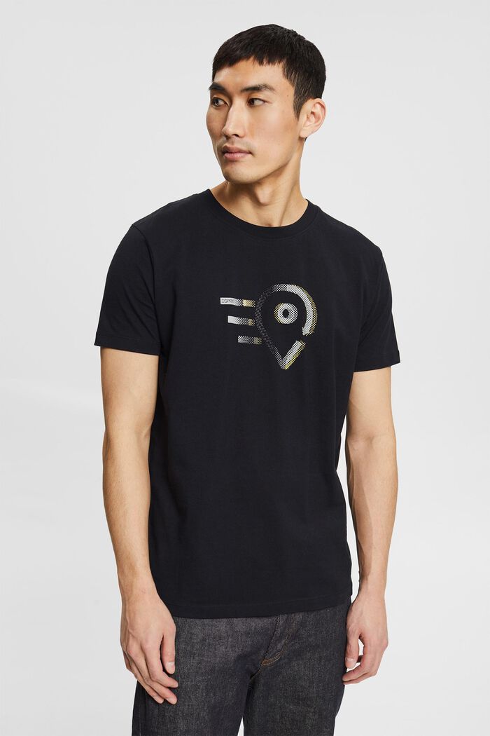 T-shirt z dżerseju z nadrukiem, bawełna ekologiczna, BLACK, detail image number 0