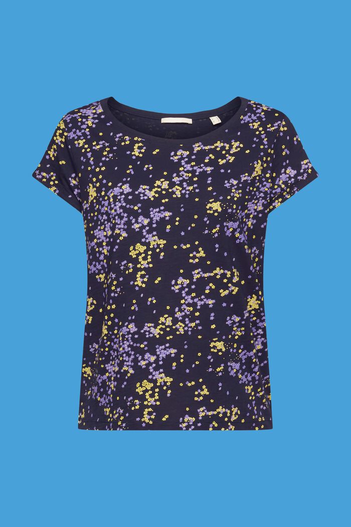 Bawełniany T-shirt z kwiatowym nadrukiem, NAVY, detail image number 5