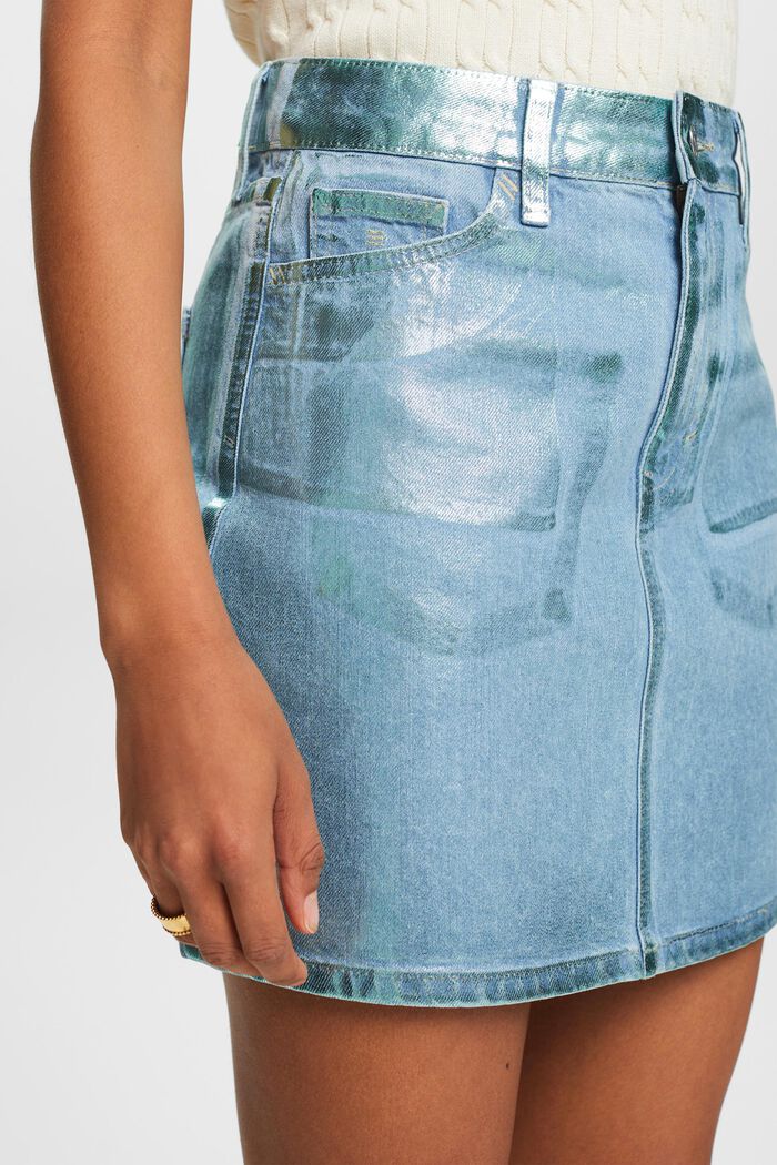 Dżinsowa spódnica mini z metalicznym połyskiem, DENIM/PISTACHIO GREEN, detail image number 4