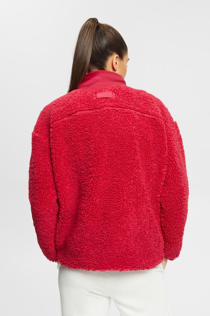 Bluza ze sztucznego kożuszka z zamkiem do połowy długości, CHERRY RED, detail image number 3