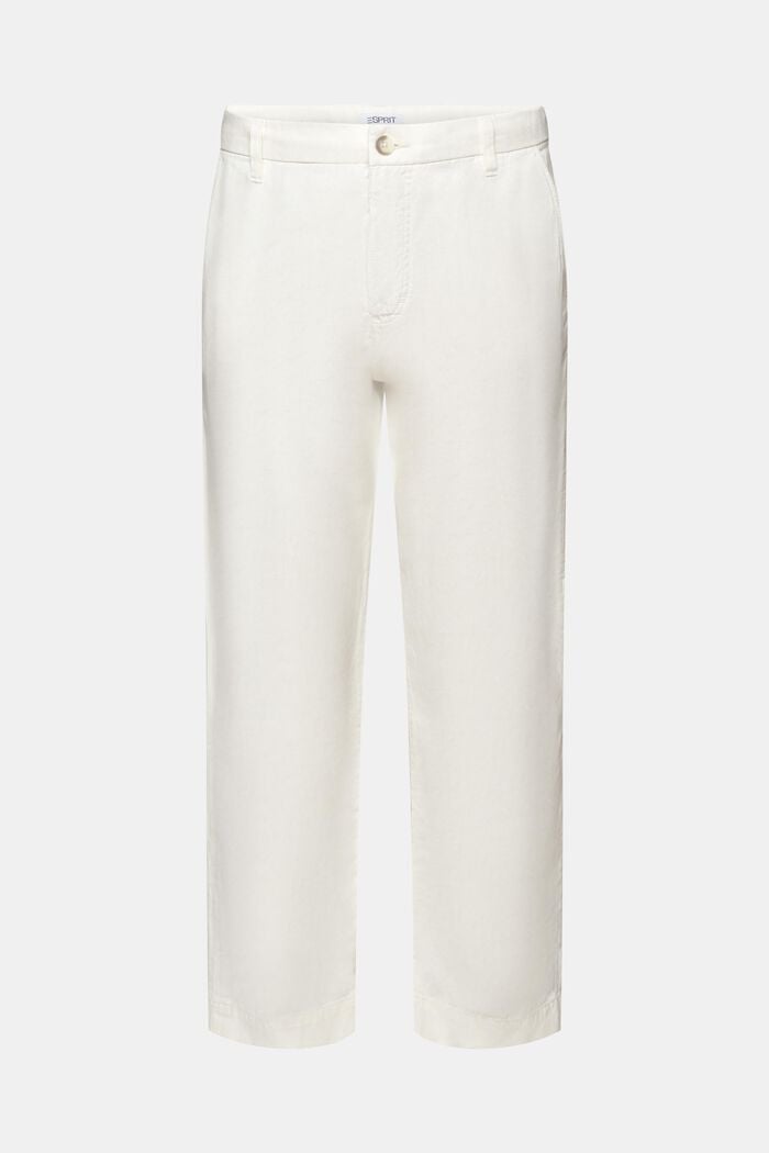 Spodnie o prostym kroju z lnu i bawełny, OFF WHITE, detail image number 7