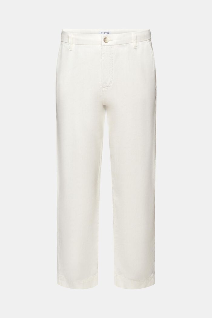 Spodnie o prostym kroju z lnu i bawełny, OFF WHITE, detail image number 7