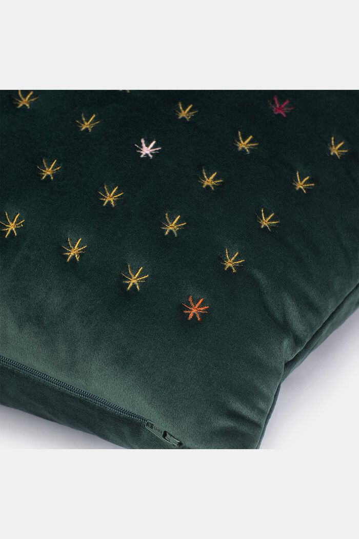 Aksamitna poszewka na poduszkę z haftem, GREEN, detail image number 1