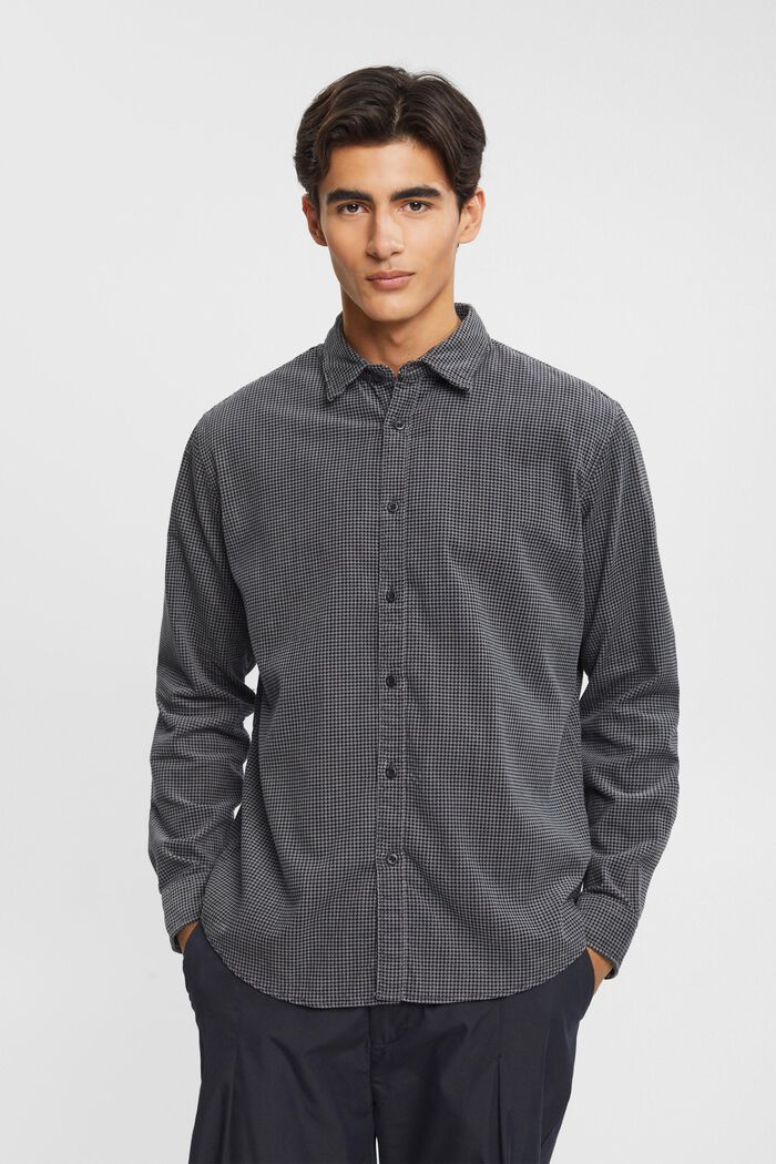 Sztruksowa koszula ze wzorem w pepitkę, BLACK, detail image number 0