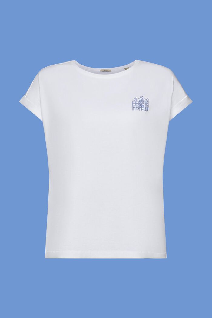 T-shirt z małym nadrukiem, 100% bawełna, WHITE, detail image number 6