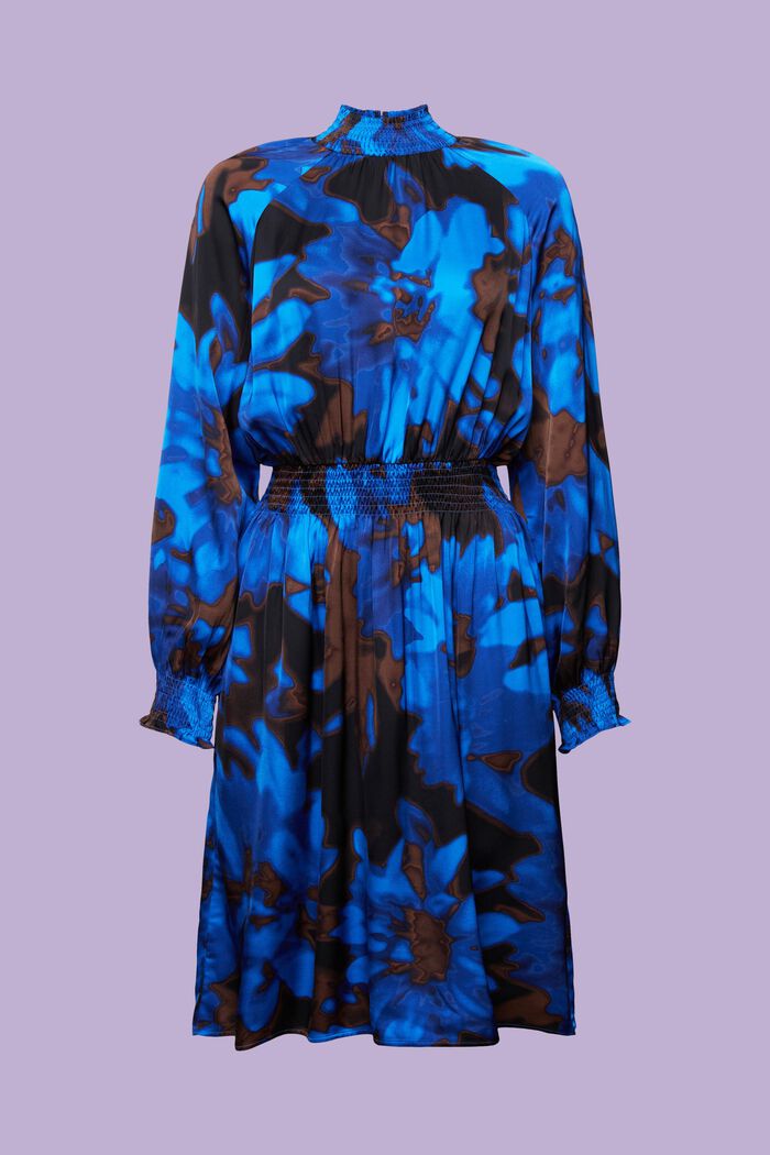 Sukienka z marszczonej satyny z nadrukiem, BRIGHT BLUE, detail image number 6