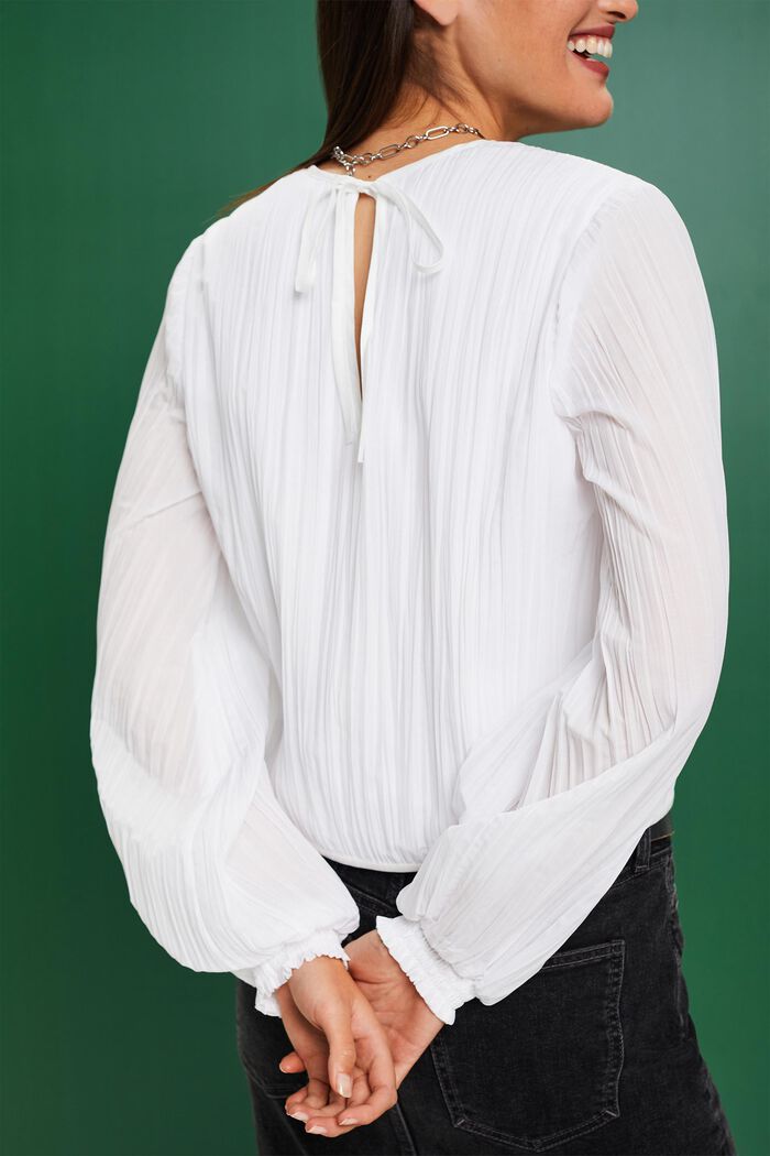 Plisowana bluzka z długim rękawem, WHITE, detail image number 2