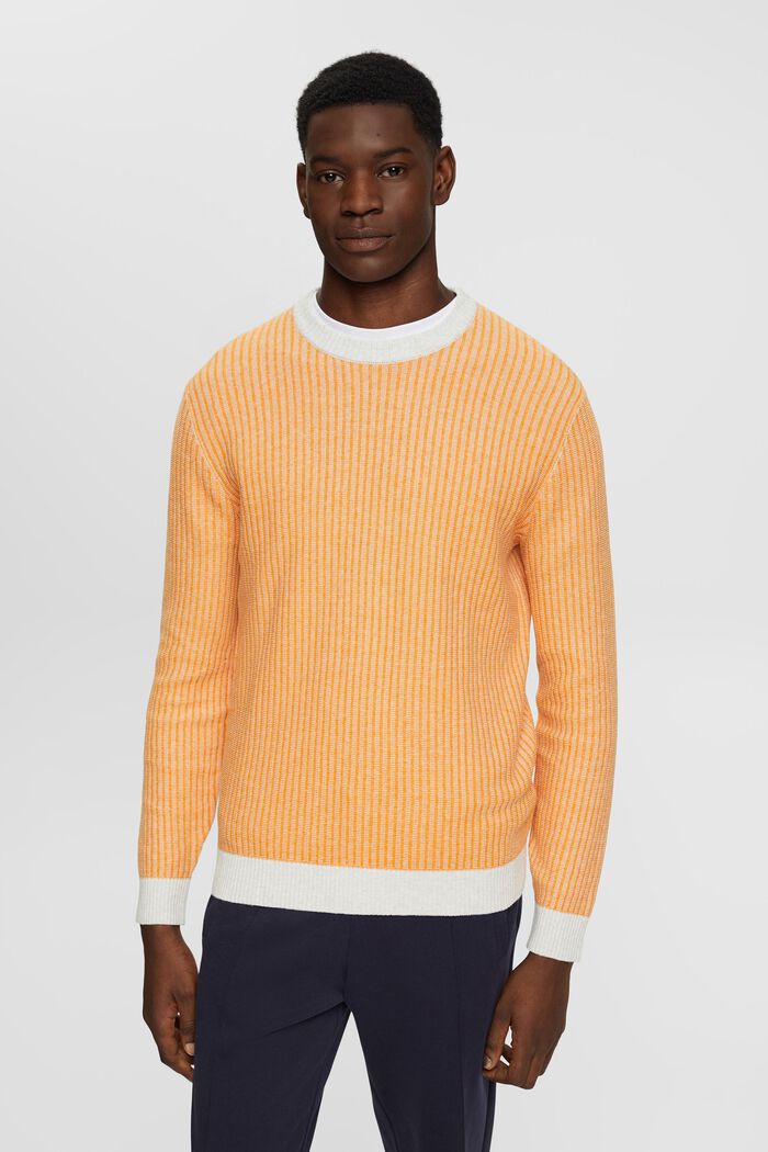 Dwukolorowy sweter z prążkowanej dzianiny, LIGHT ORANGE, detail image number 0