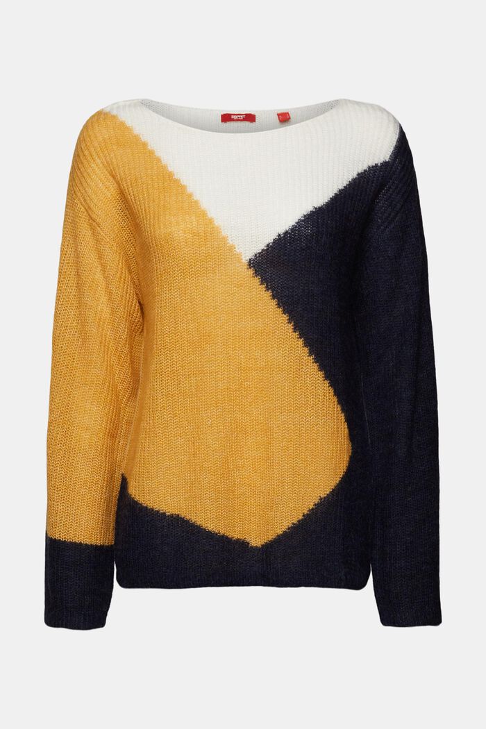 Sweter w bloki kolorów, mieszanka z wełną, BRASS YELLOW, detail image number 6