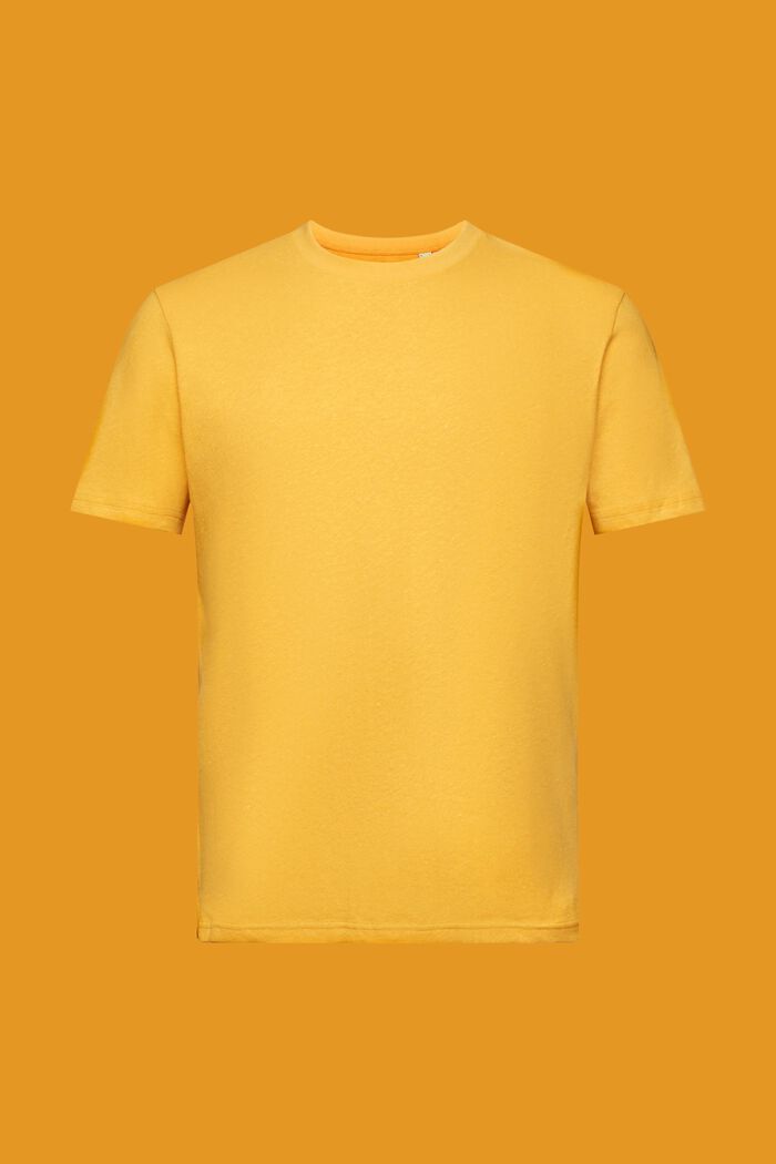T-shirt z okrągłym dekoltem, mieszanka bawełny i lnu, SUNFLOWER YELLOW, detail image number 6
