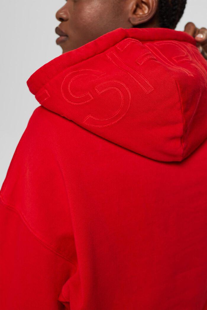 Wygodna bluza z kapturem i logo, 100% bawełny ekologicznej, RED, detail image number 2