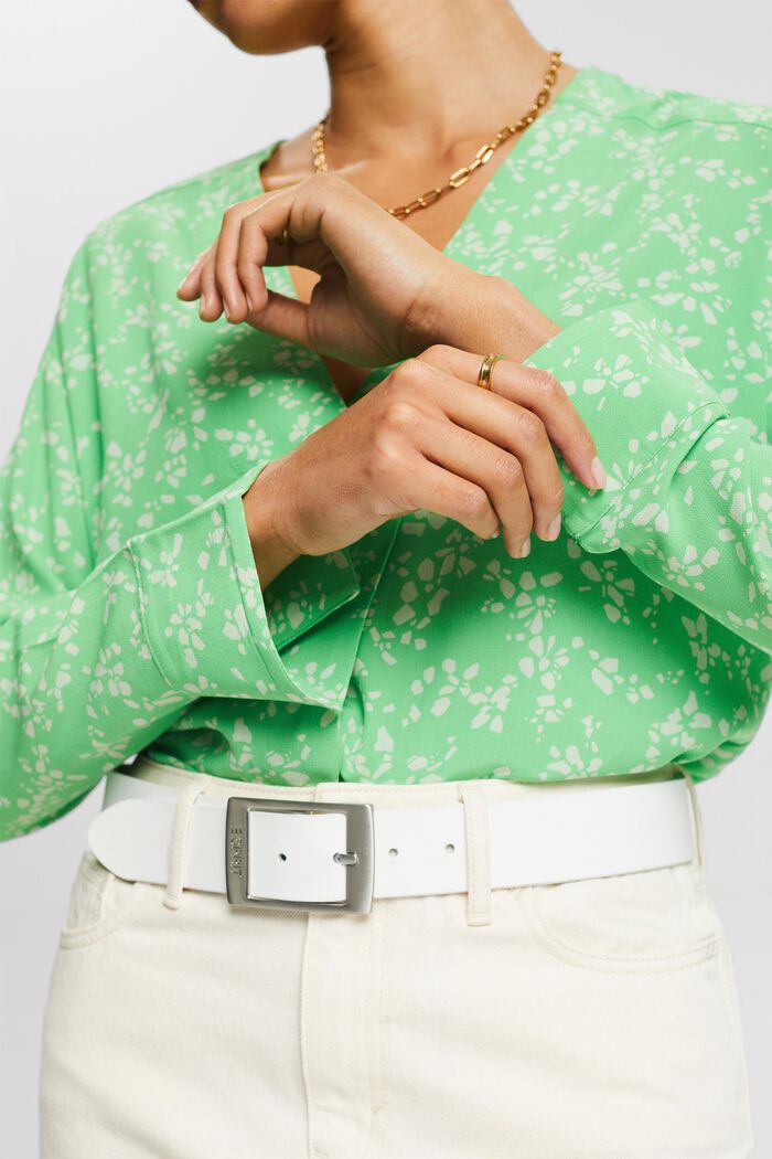 Bluzka z krepy z dekoltem w serek i nadrukiem, CITRUS GREEN, detail image number 2